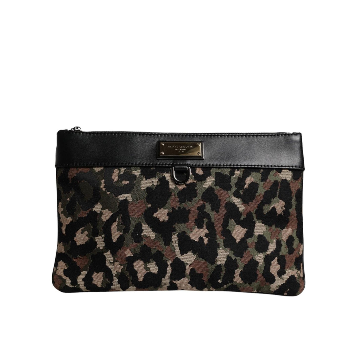 Dolce & Gabbana Multicolor Leopard Jacquard Print Logo Plaque Pouch Bag BAG4293