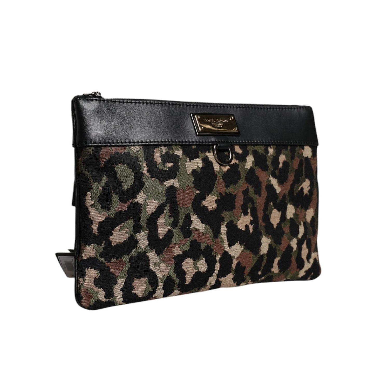 Dolce & Gabbana Multicolor Leopard Jacquard Print Logo Plaque Pouch Bag BAG4293