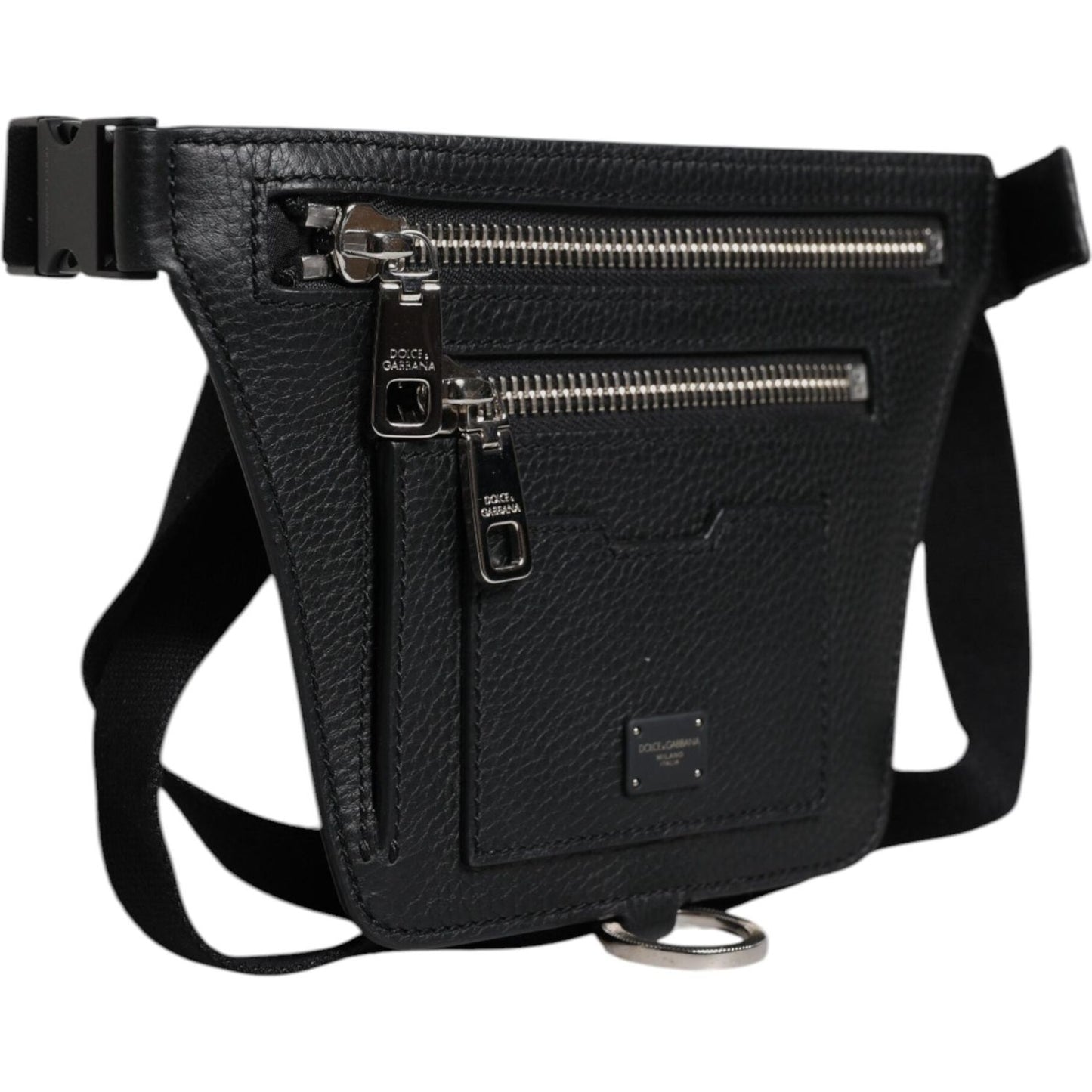 Dolce & Gabbana Black Calfskin Logo Plaque Belt Waist Men Fanny Pack Bag BAG4294