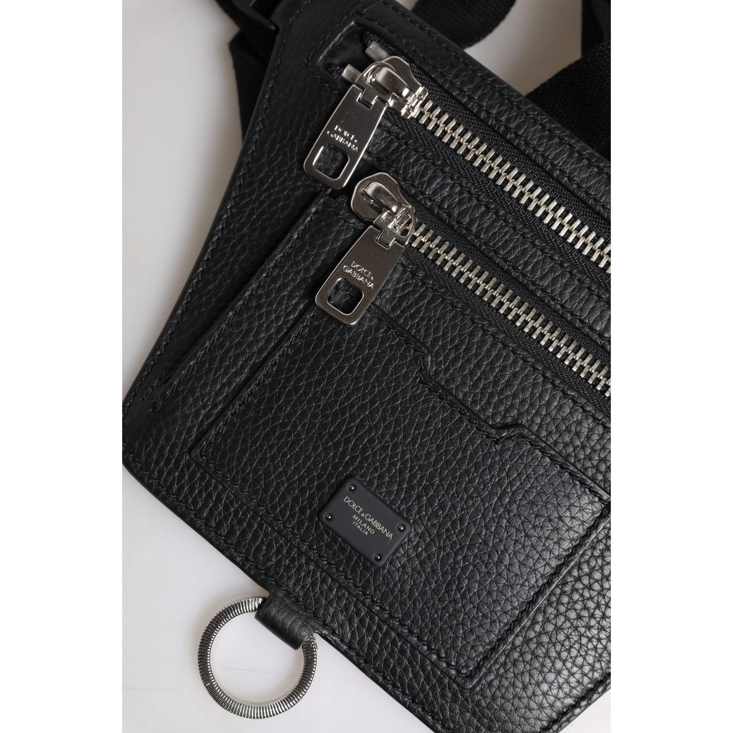 Dolce & Gabbana Black Calfskin Logo Plaque Belt Waist Men Fanny Pack Bag BAG4294