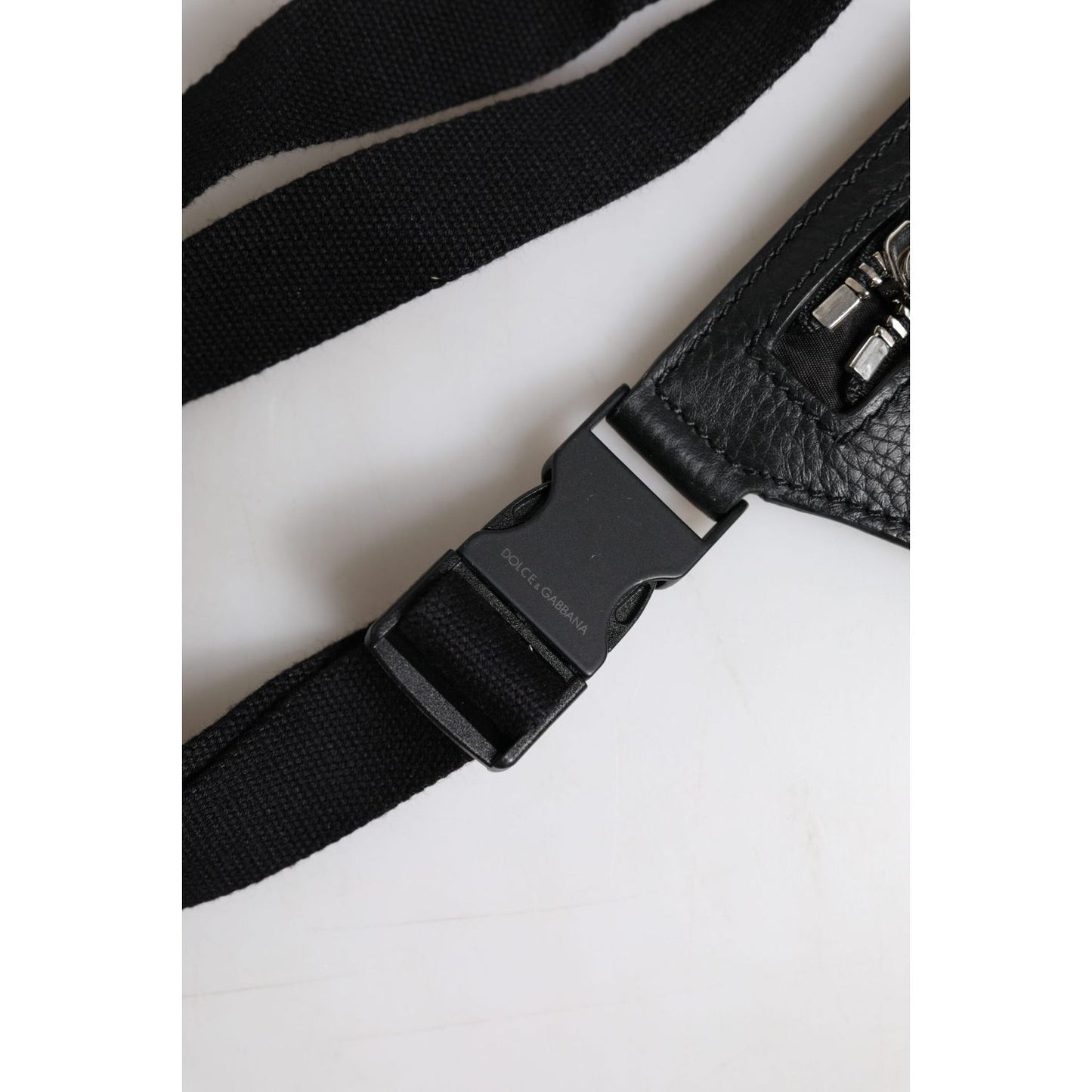 Dolce & Gabbana Black Calfskin Logo Plaque Belt Waist Men Fanny Pack Bag BAG4294