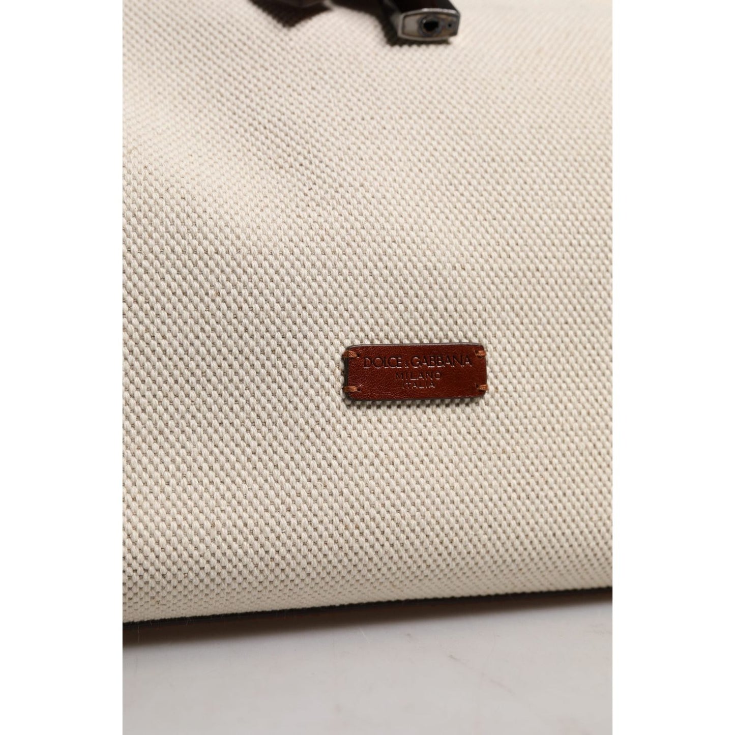 Dolce & Gabbana Beige Brown Cotton Leather Duffle Shoulder Bag BAG4323