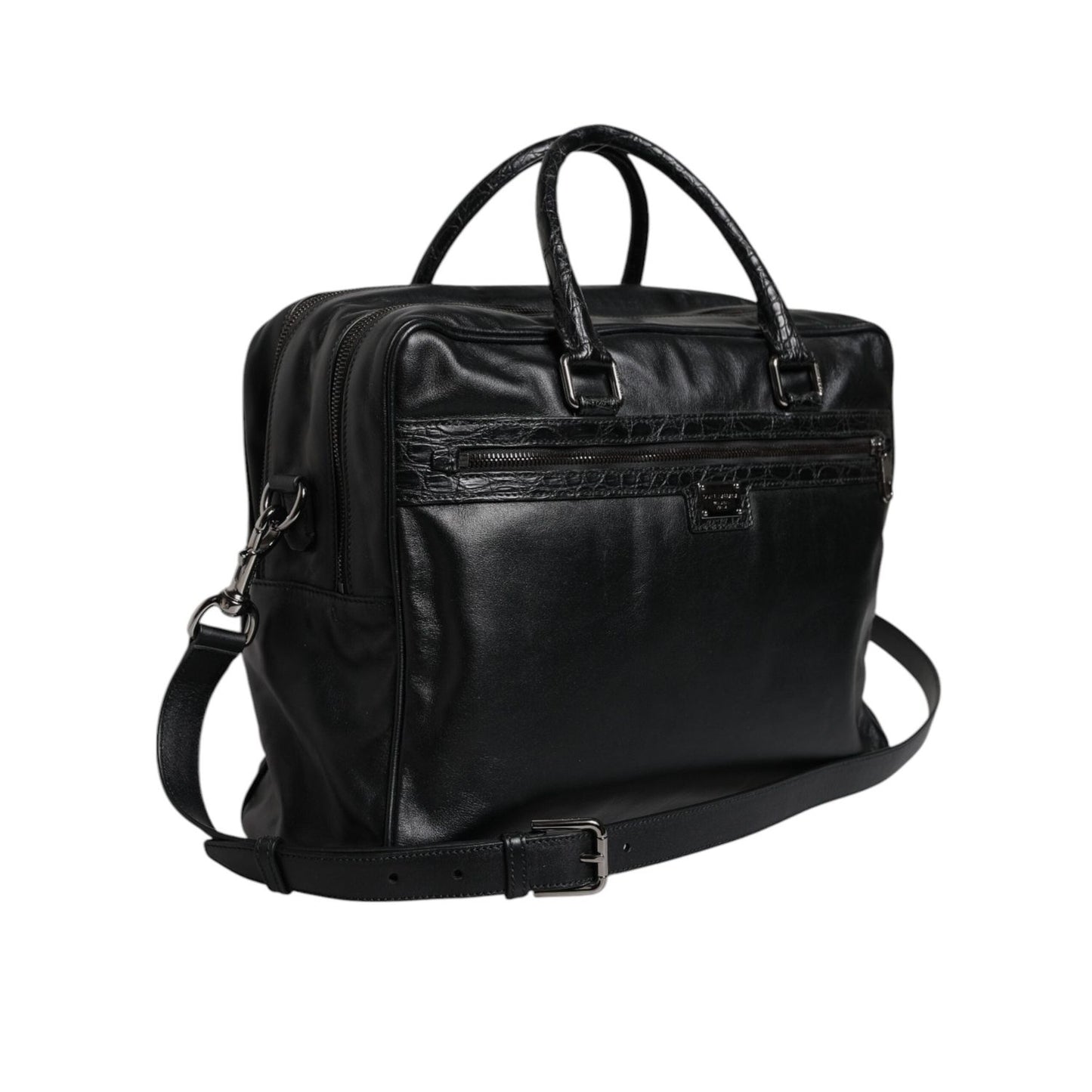 Dolce & Gabbana Black Leather Messenger Shoulder Strap Bag