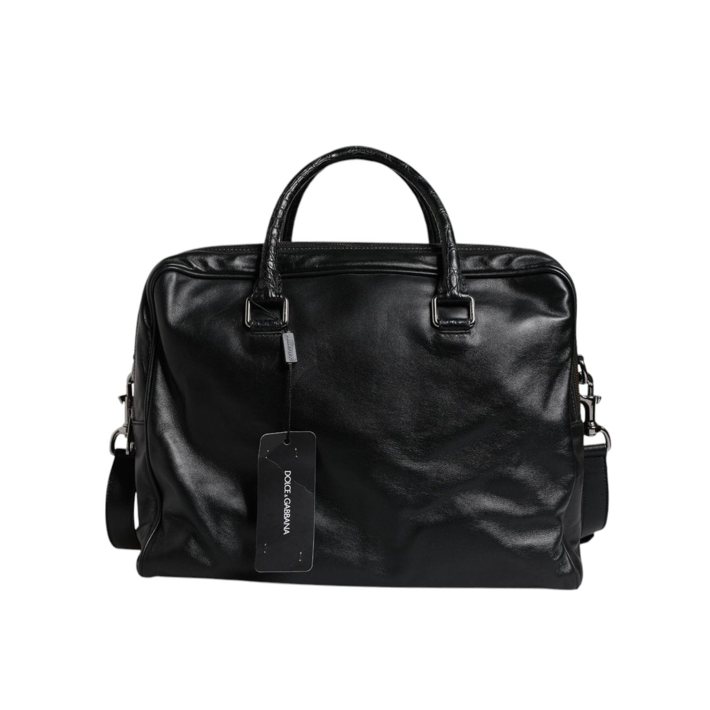Dolce & Gabbana Black Leather Messenger Shoulder Strap Bag