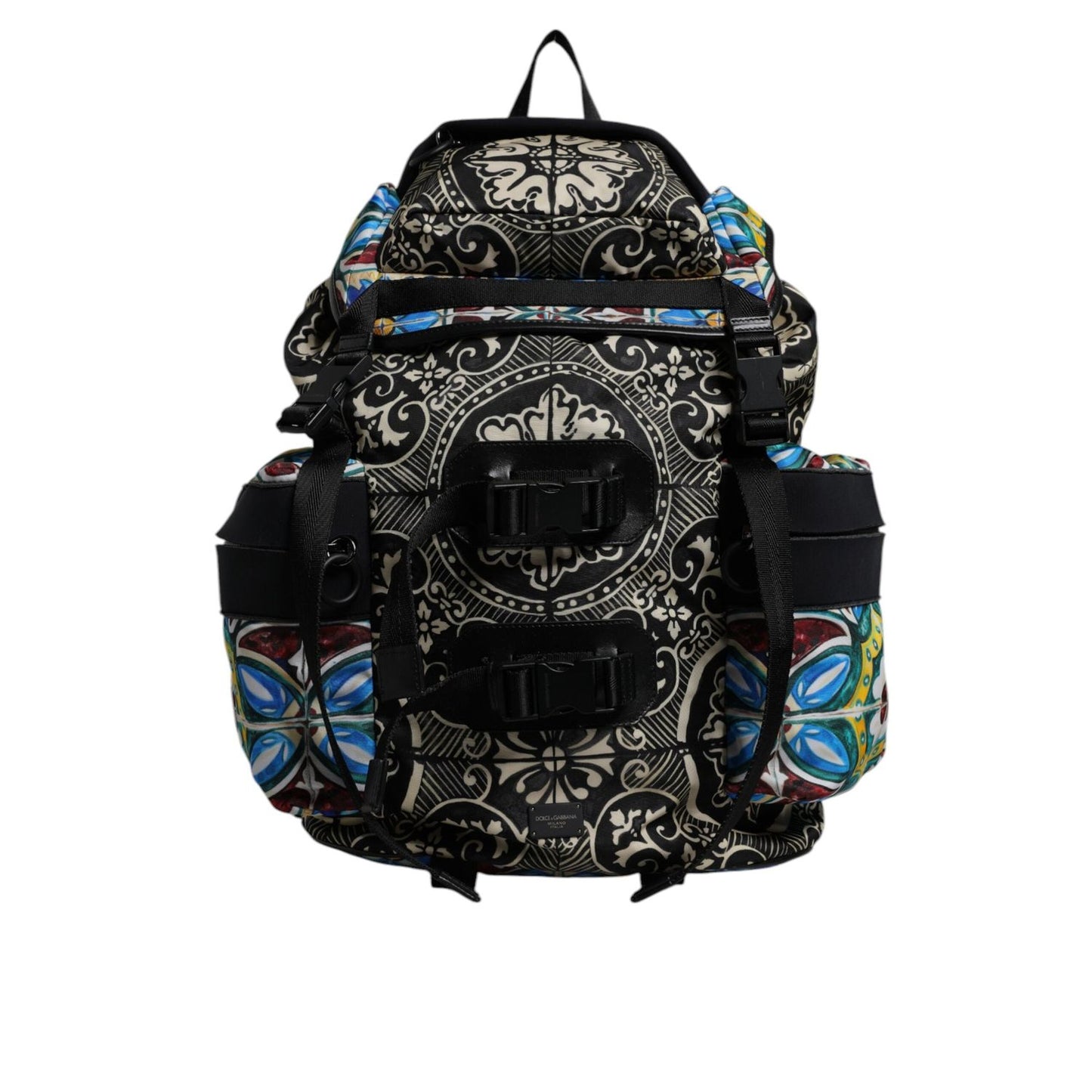 Dolce & Gabbana Multicolor Maiolica Print Nylon Backpack Bag BAG4348