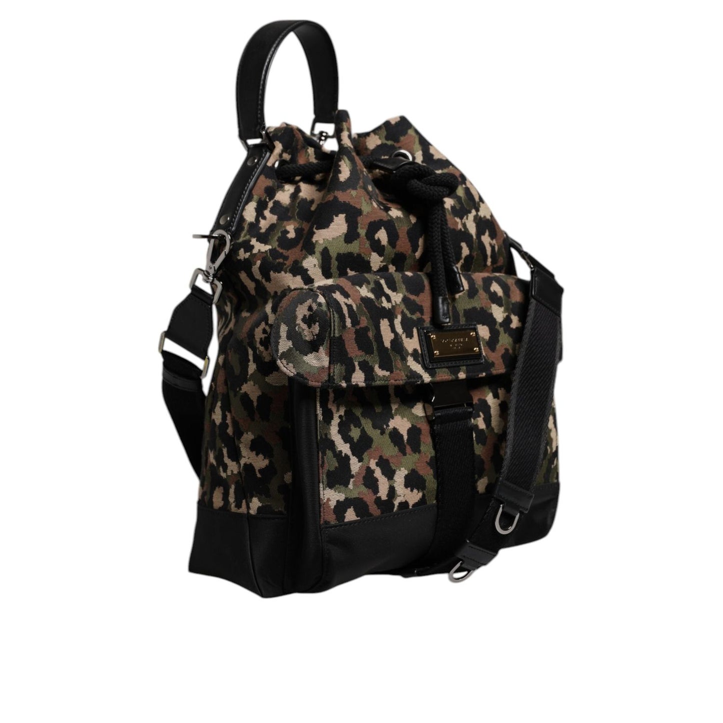 Dolce & Gabbana Multicolor Leopard Cotton Shoulder Bucket Bag BAG4354