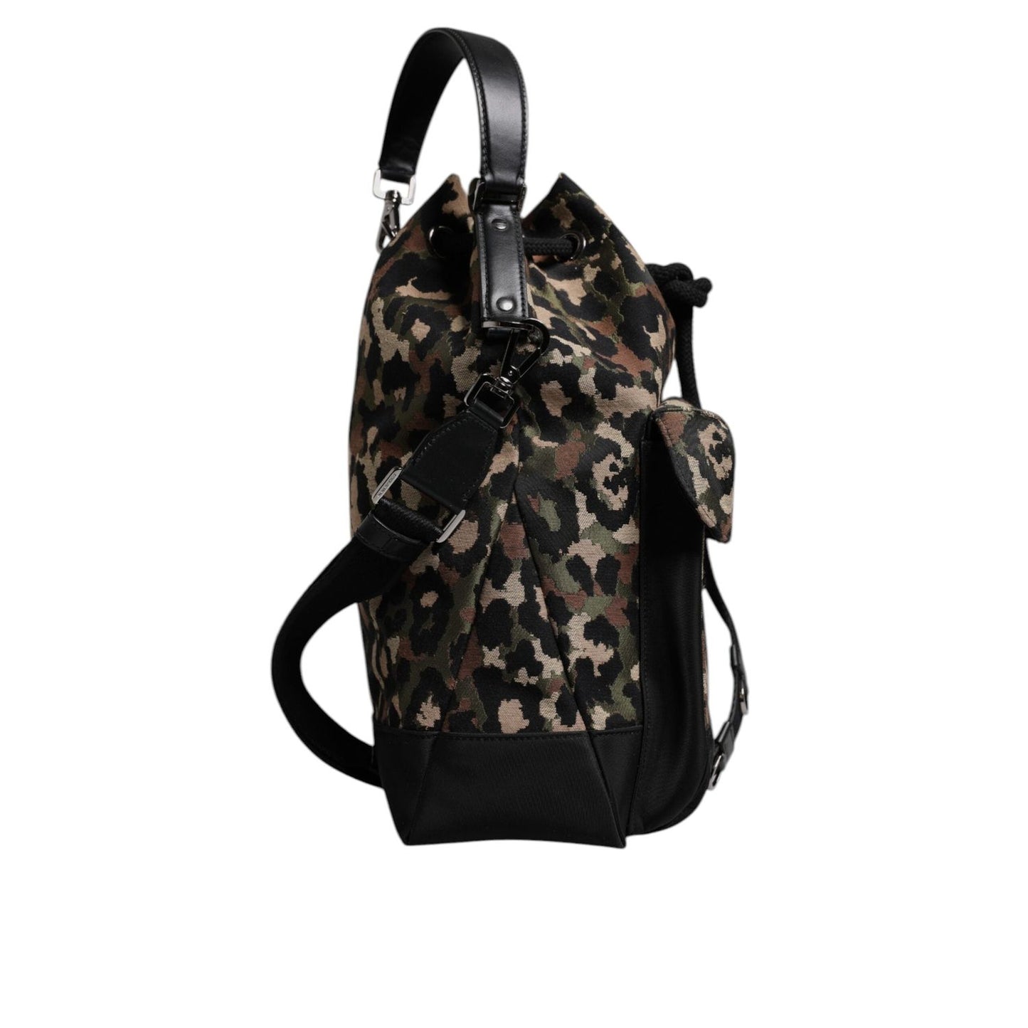Dolce & Gabbana Multicolor Leopard Cotton Shoulder Bucket Bag BAG4354