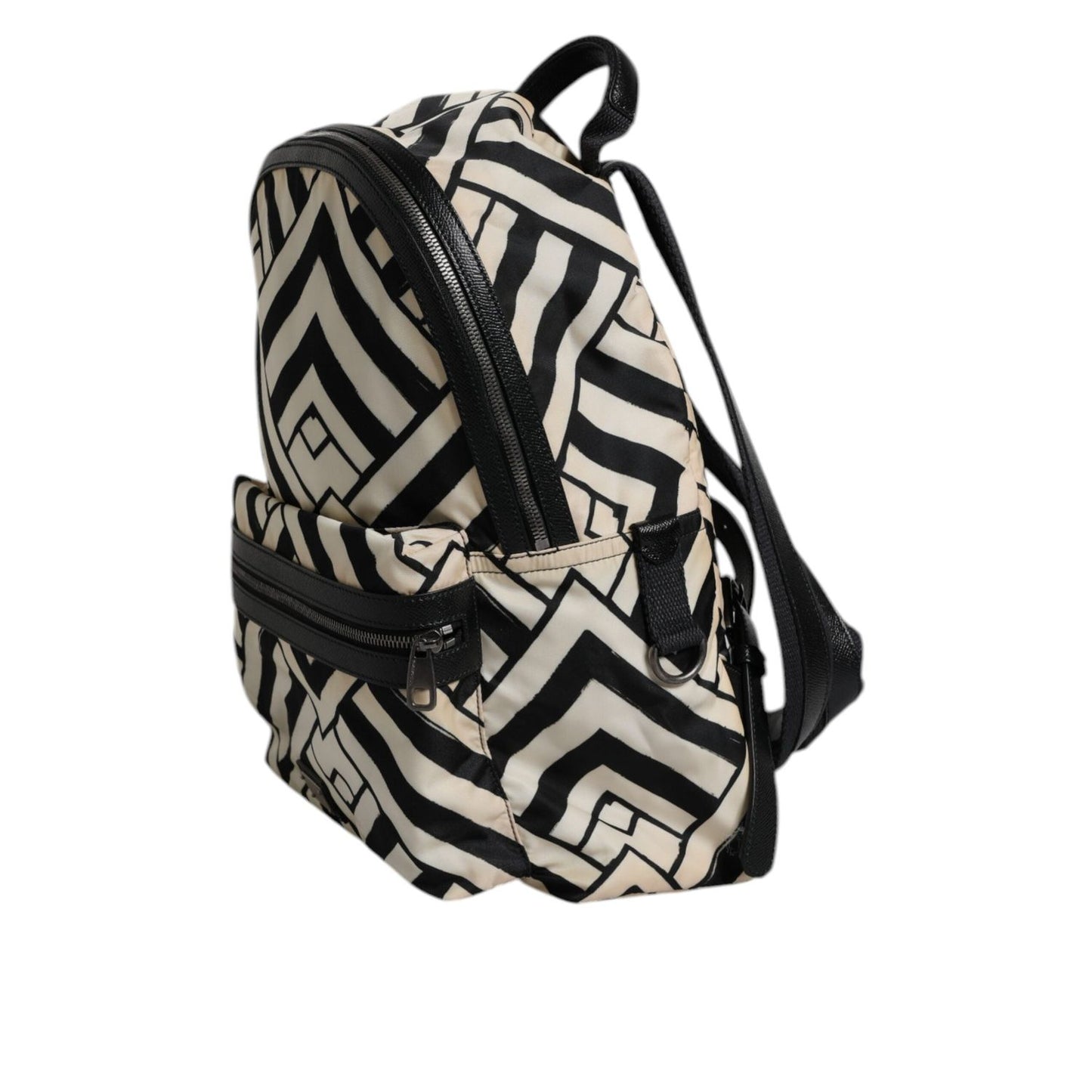 Dolce & Gabbana Black White Nylon Leather Travel Back Pack Bag BAG4374