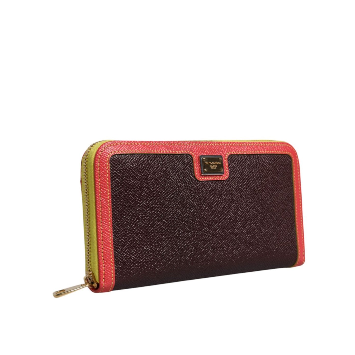 Dolce & Gabbana Brown Textured Leather Zip Around Continental Wallet