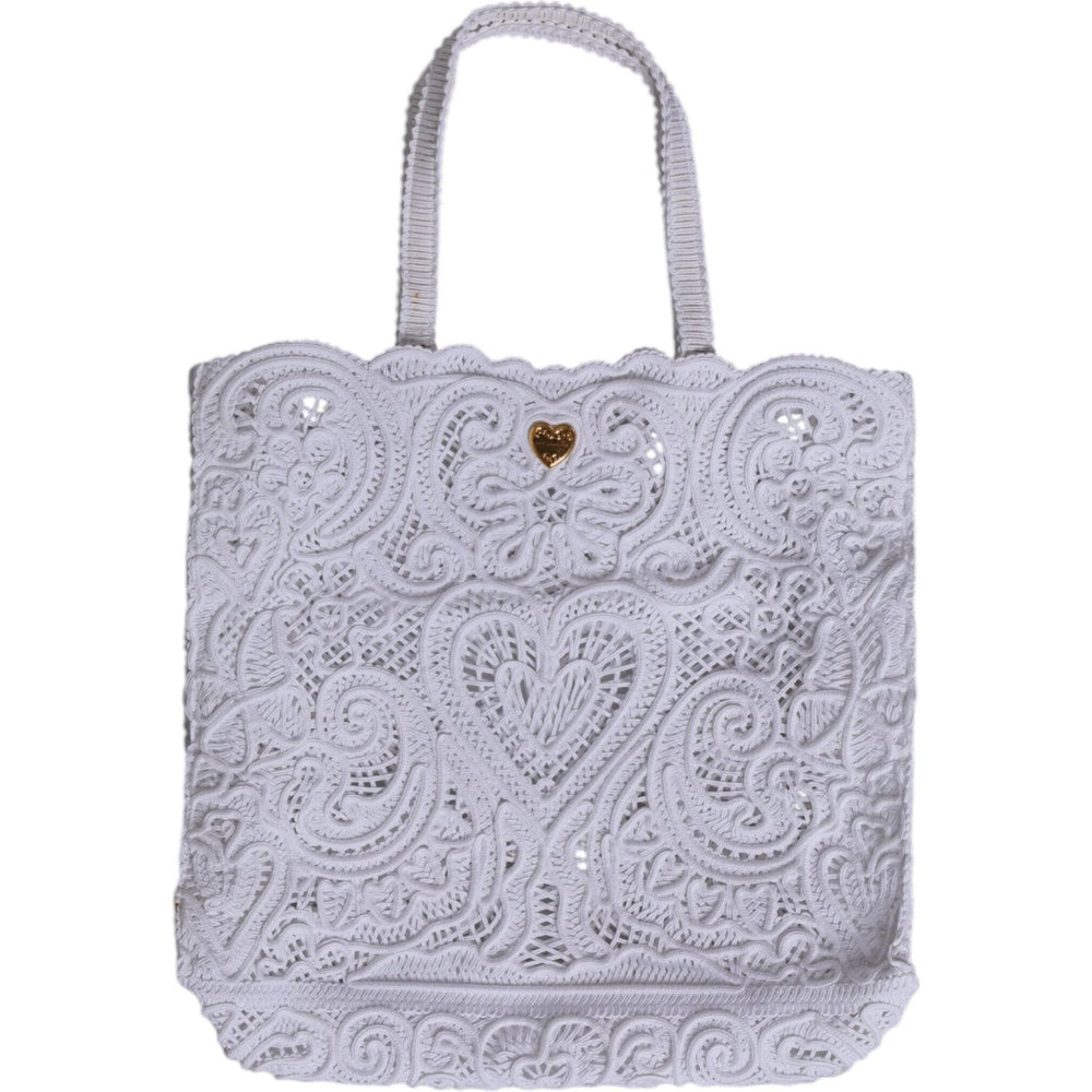 Dolce & Gabbana White Cordonetto Lace Beatrice Tote Shopping Bag BAG4396