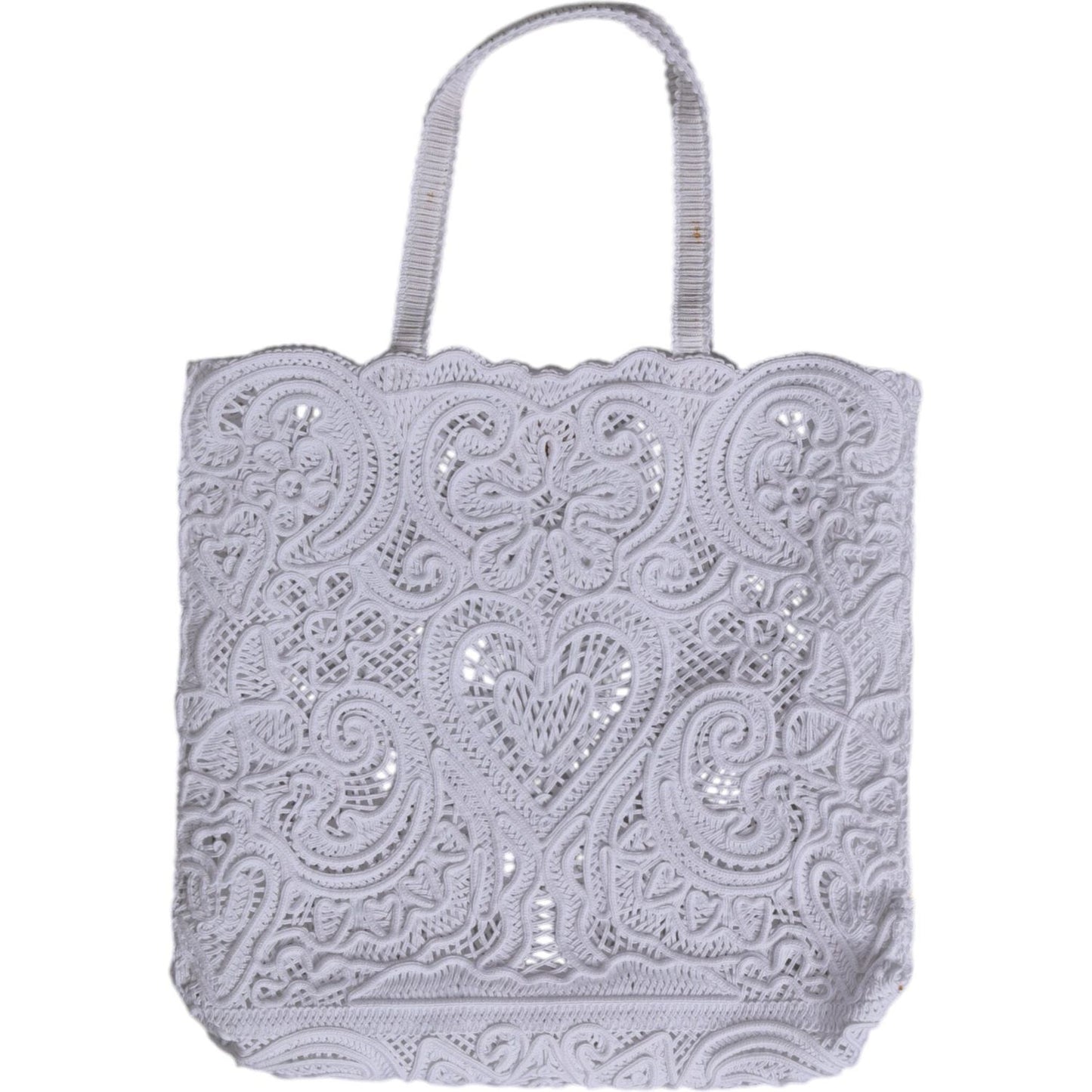 Dolce & Gabbana White Cordonetto Lace Beatrice Tote Shopping Bag BAG4396