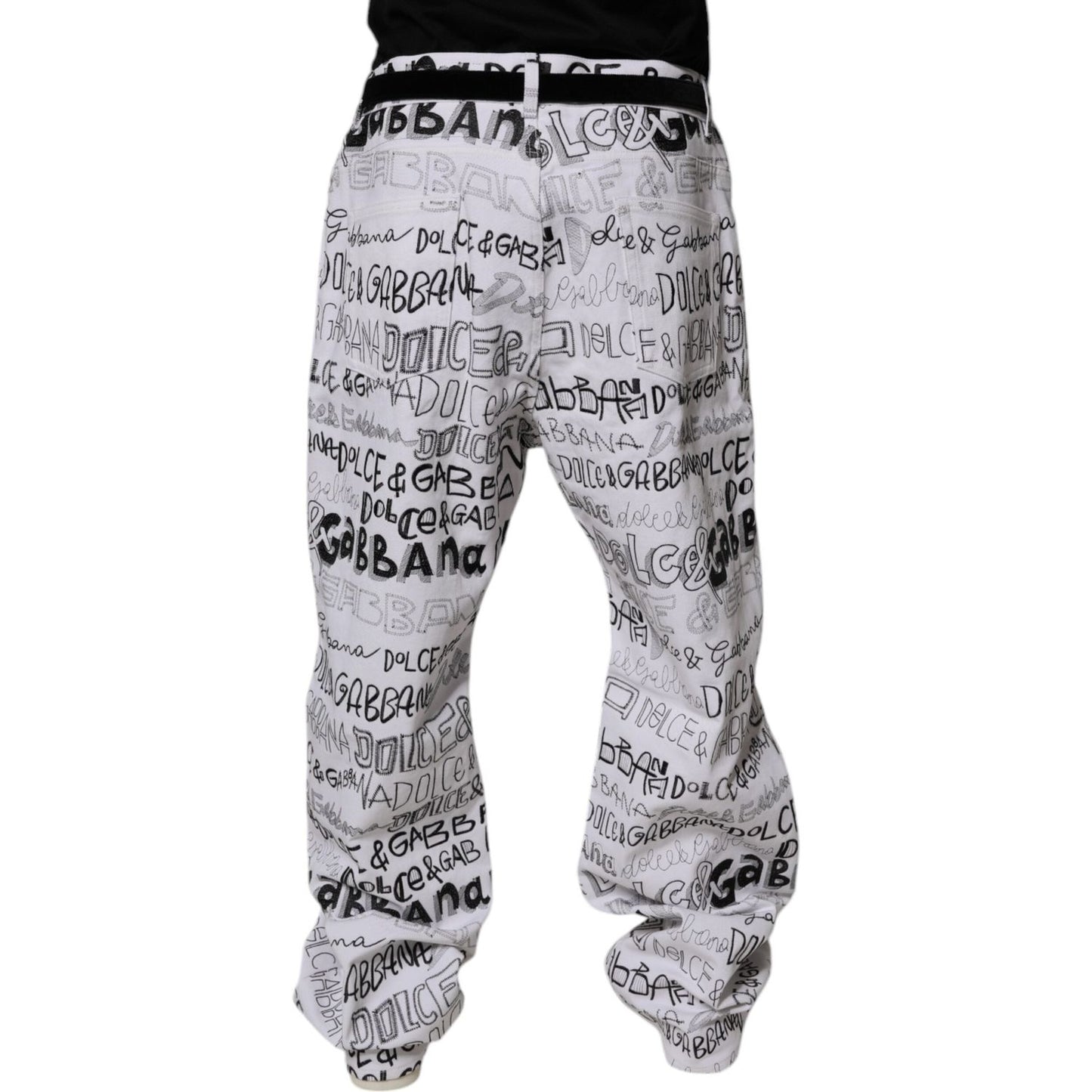 Dolce & Gabbana White Logo Print Straight Men Denim Jeans PAN75139-56