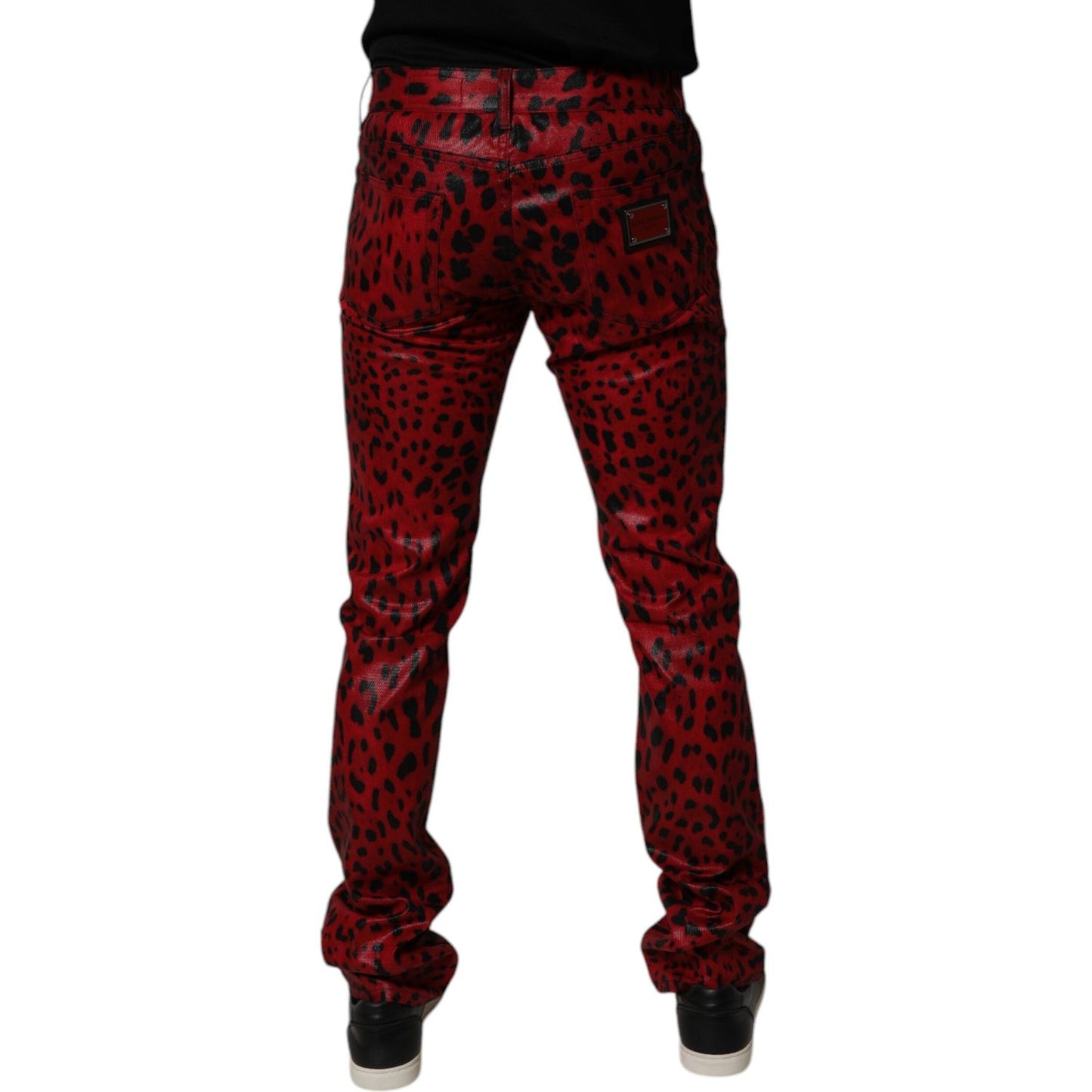 Dolce & Gabbana Red Leopard Cotton Slim Fit Denim Jeans PAN75154-48