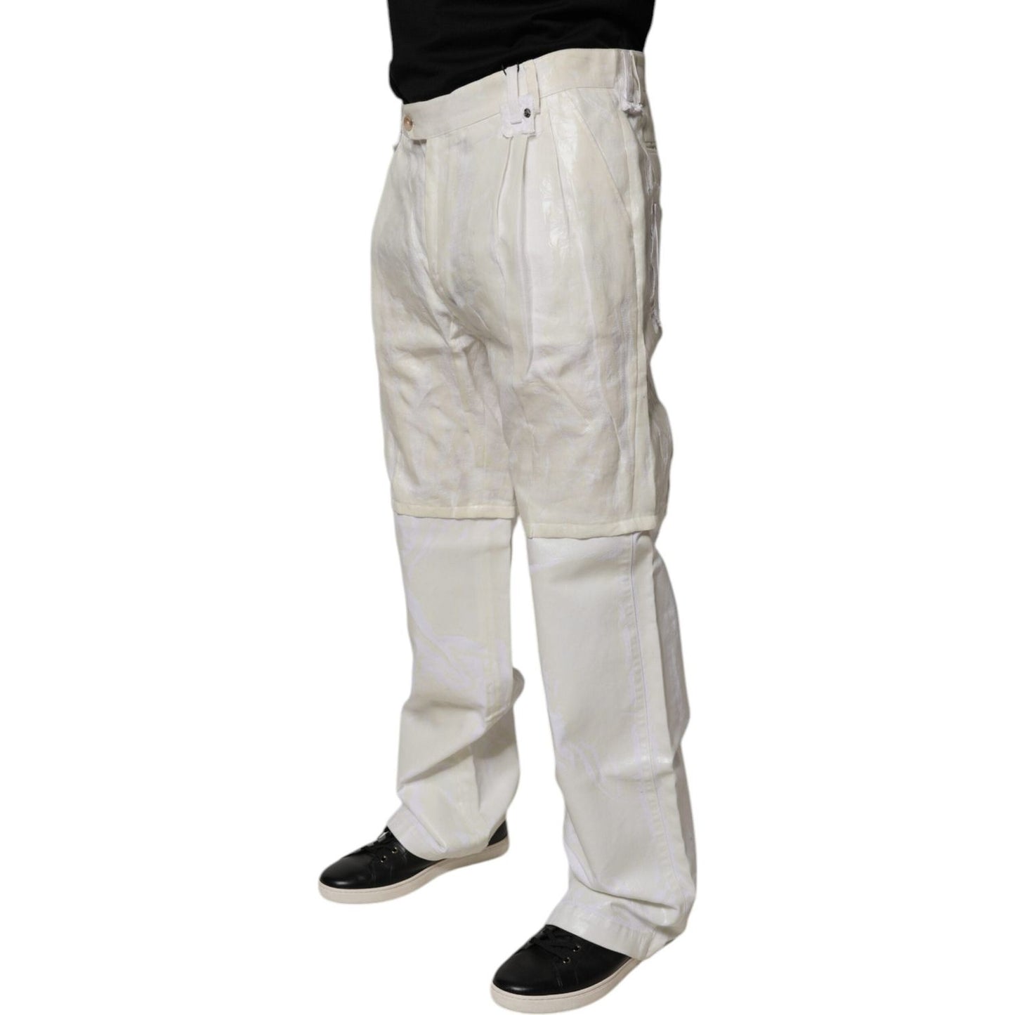 Dolce & Gabbana White Linen Mid Waist Straight Men Denim Jeans PAN75184-48