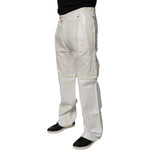Dolce & Gabbana White Linen Mid Waist Straight Men Denim Jeans PAN75184-48