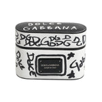 Dolce & Gabbana Black White Leather Scribble Embossed Logo Airpods Case SMY10655