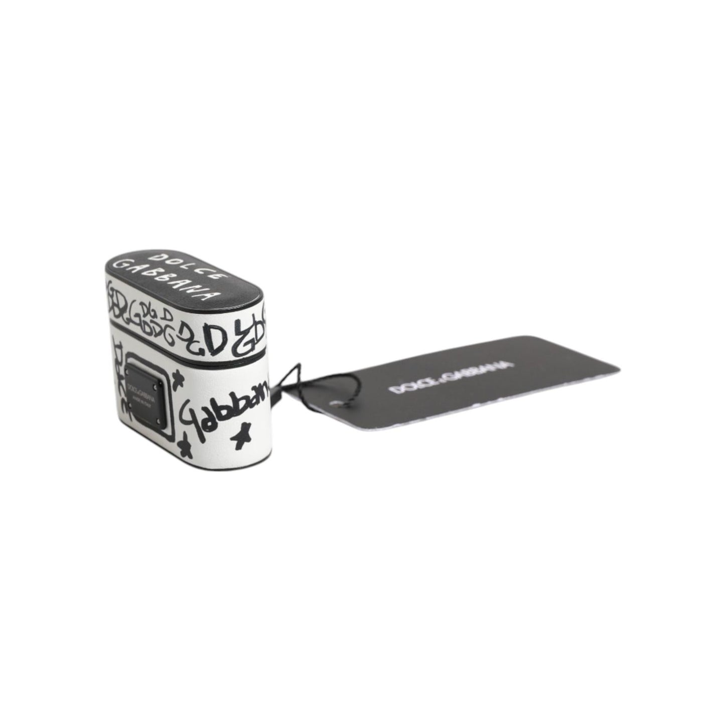 Dolce & Gabbana Black White Leather Scribble Embossed Logo Airpods Case SMY10655