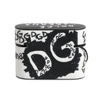 Dolce & Gabbana Black White Leather Scribble Embossed Logo Airpods Case SMY10655