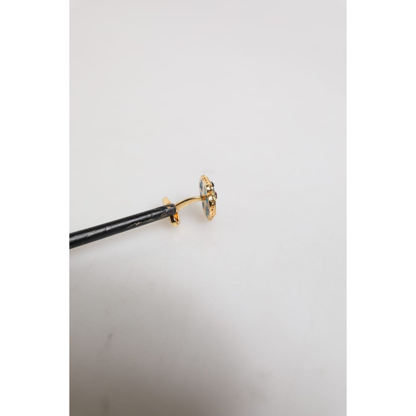 Dolce & Gabbana Gold Brass Blue Enameled Flower Cufflink SMY10680