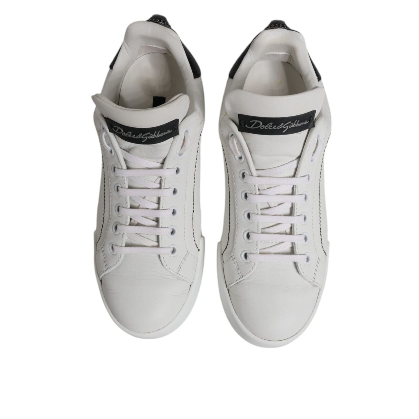 Dolce & Gabbana White Black Leather Low Top Sneakers Shoes LA12527#1-37