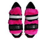 Dolce & Gabbana Black Pink Fur Embellished Sneakers Shoes LA12553-35.5