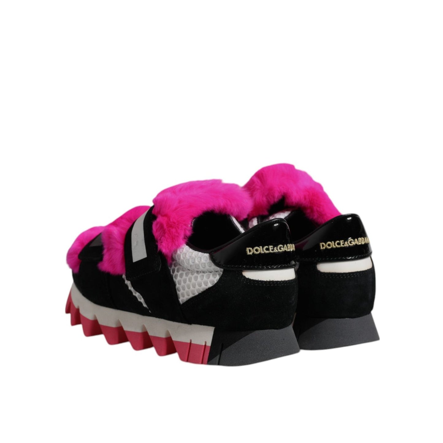 Dolce & Gabbana Black Pink Fur Embellished Sneakers Shoes LA12553-35.5