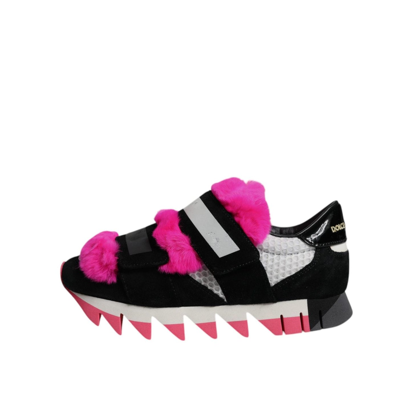 Dolce & Gabbana Black Pink Fur Embellished Sneakers Shoes LA12553-35.5