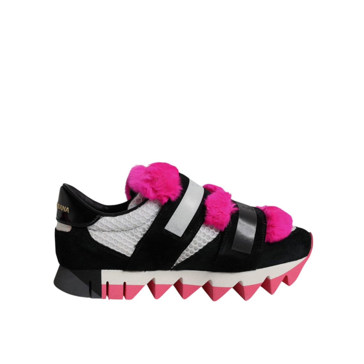 Dolce & Gabbana Black Pink Fur Embellished Sneakers Shoes LA12553-35.5