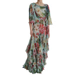 Dolce & Gabbana Blue Floral Print Tiered Long Maxi Dress DR81578-44