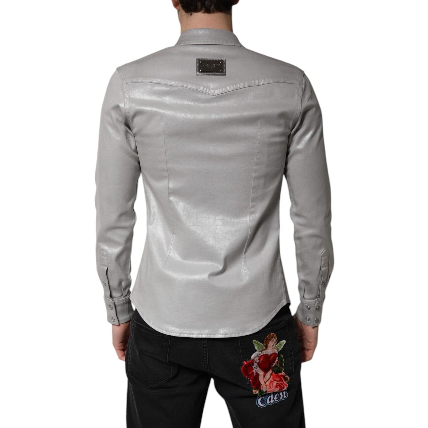 Dolce & Gabbana Metallic Gray Cotton Button Down Shirt TSH878486-38