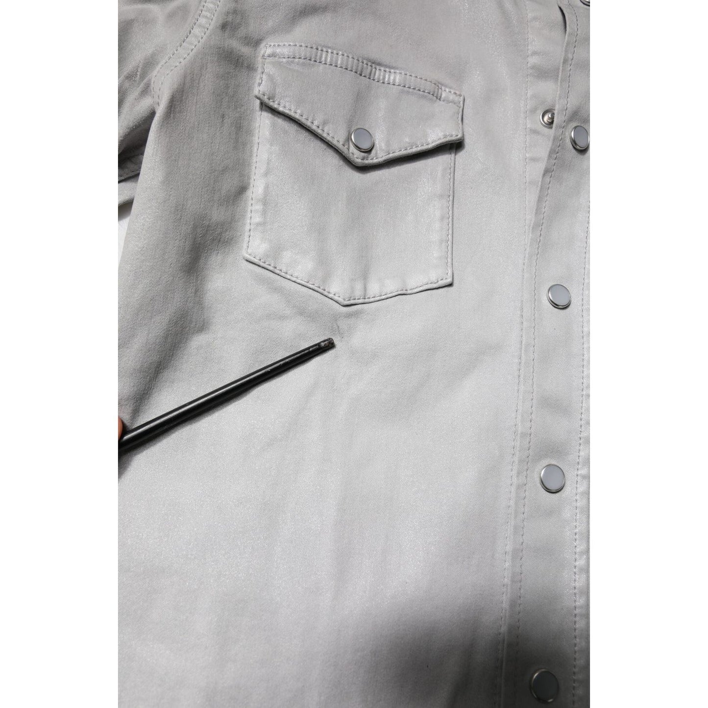 Dolce & Gabbana Metallic Gray Cotton Button Down Shirt TSH878486-38