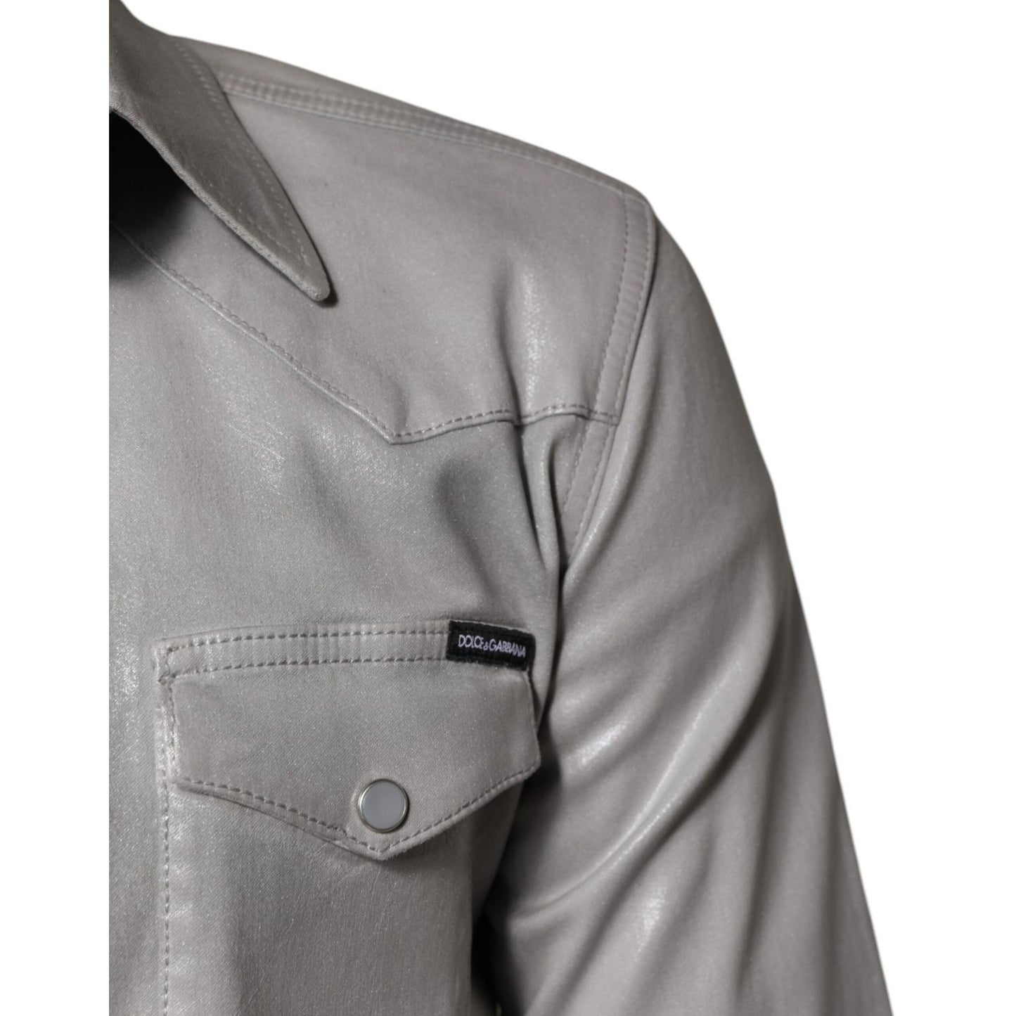 Dolce & Gabbana Metallic Gray Cotton Button Down Shirt TSH878487-38