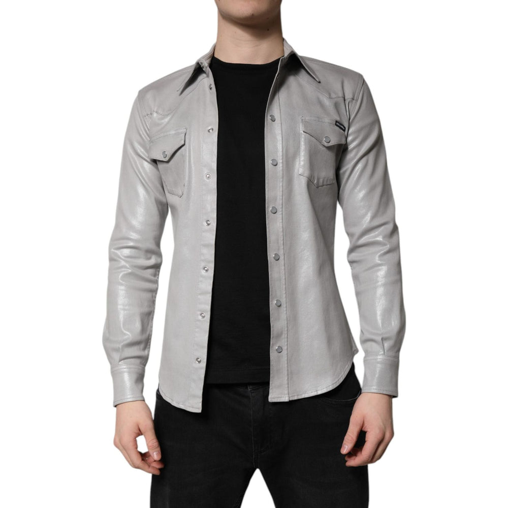 Dolce & Gabbana Metallic Gray Cotton Button Down Shirt TSH878489-41