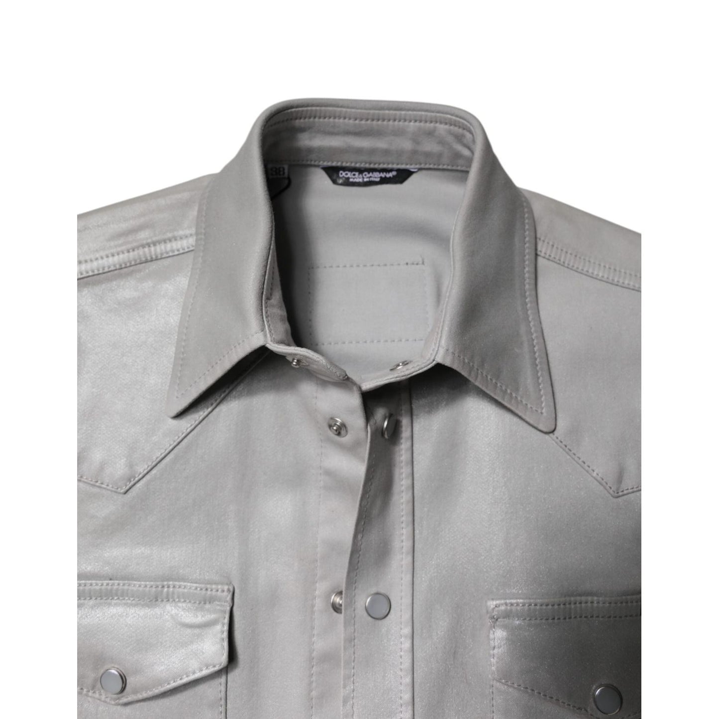 Dolce & Gabbana Metallic Gray Cotton Button Down Shirt TSH878490-42