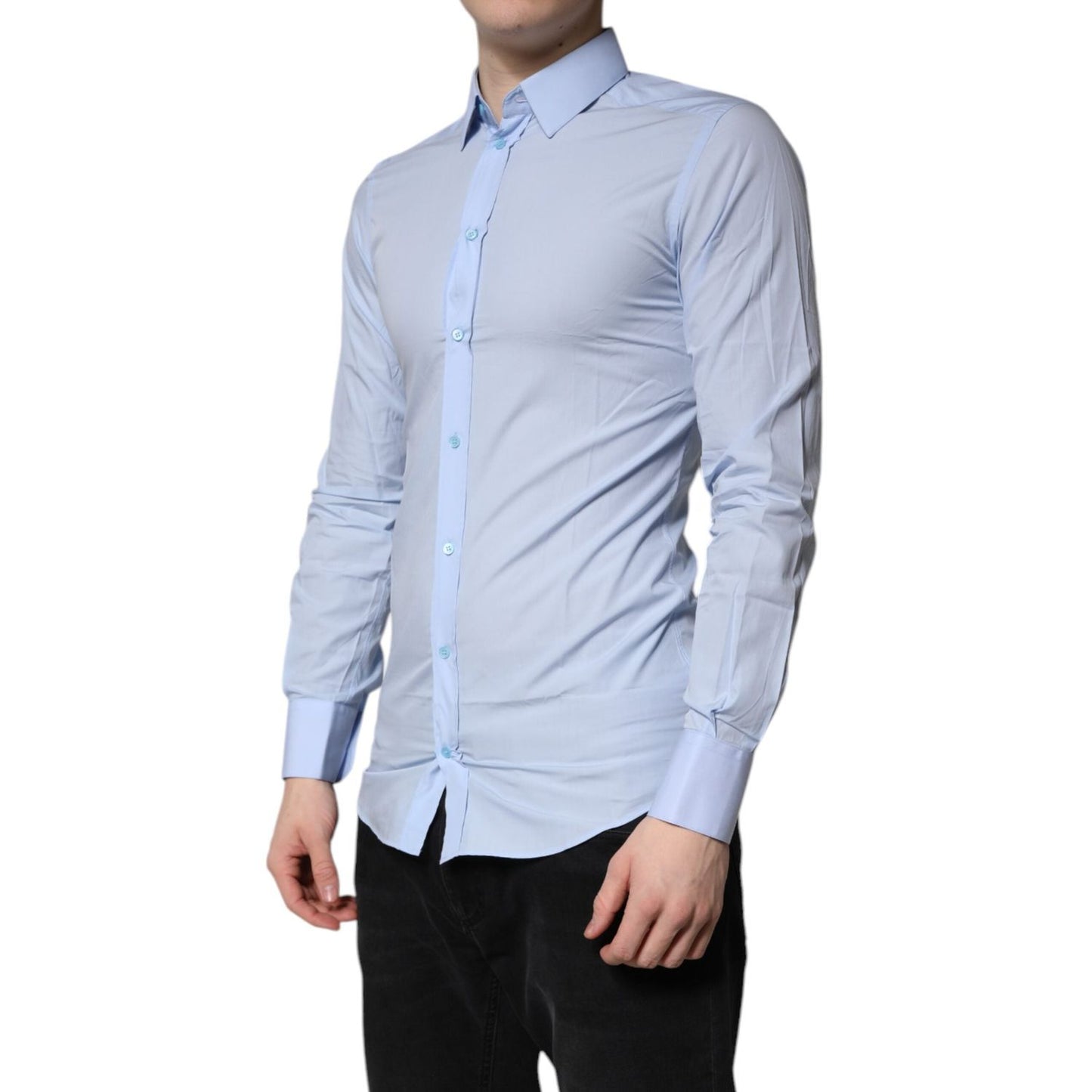 Dolce & Gabbana Light Blue Cotton GOLD Dress Formal Shirt TSH878532-38