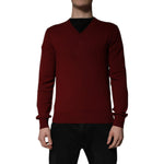 Dolce & Gabbana Maroon Cashmere V-neck Men Pullover Sweater TSH84510-46