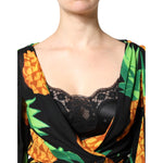 Dolce & Gabbana Black Silk Pineapple Draped Print Wrap Dress DR81681-40