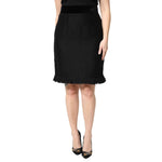 Dolce & Gabbana Black Wool Fringe High Waist Pencil Mini Skirt SKI2075-44