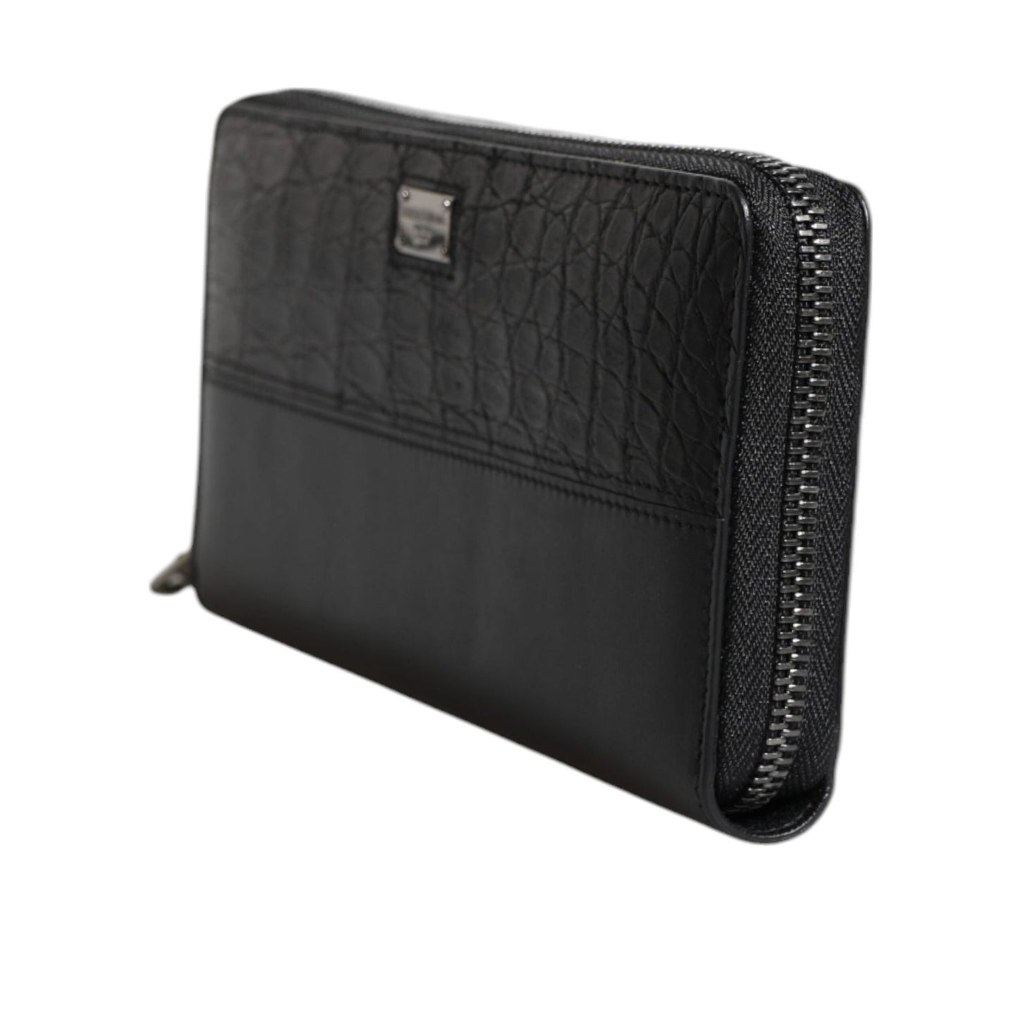 Dolce & Gabbana Black Leather Logo Plaque Zip Around Continental Wallet