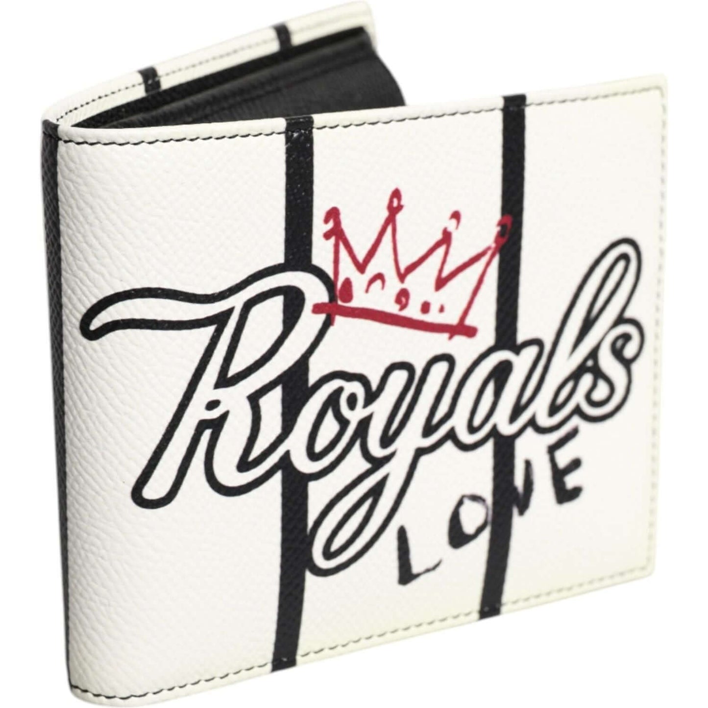 Dolce & Gabbana White Leather DG Crown Royals Bifold Card Holder Wallet BAG4626