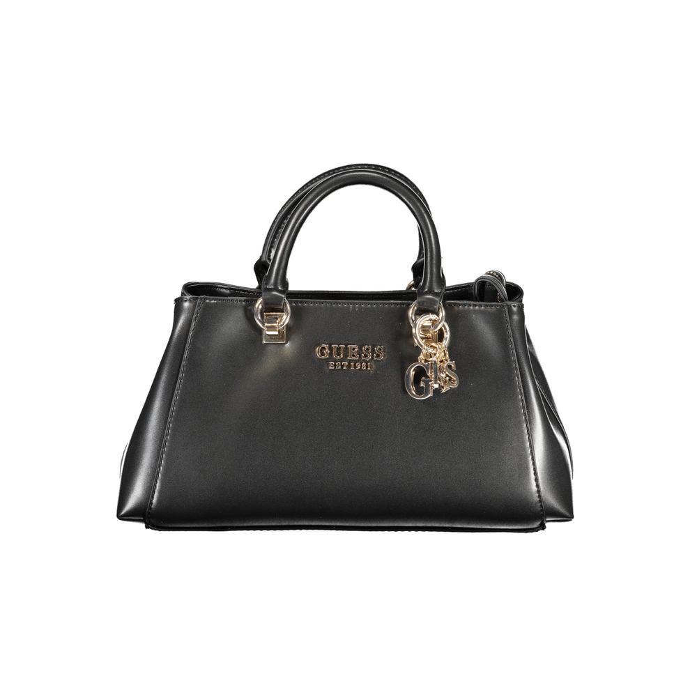 Guess Jeans Black Polyethylene Handbag with handles and shoulder strap, featuring multiple pockets and protective feet.