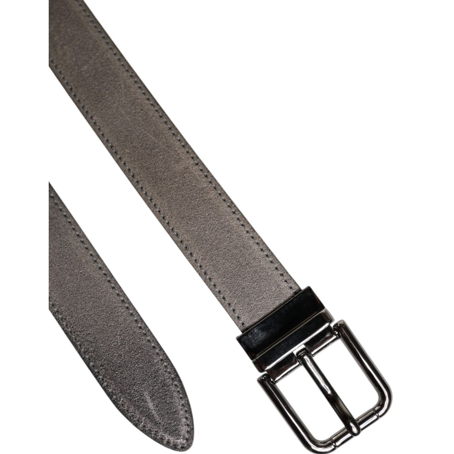 Dolce & Gabbana Gray Leather Silver Tone Metal Buckle Belt BEL9287-105