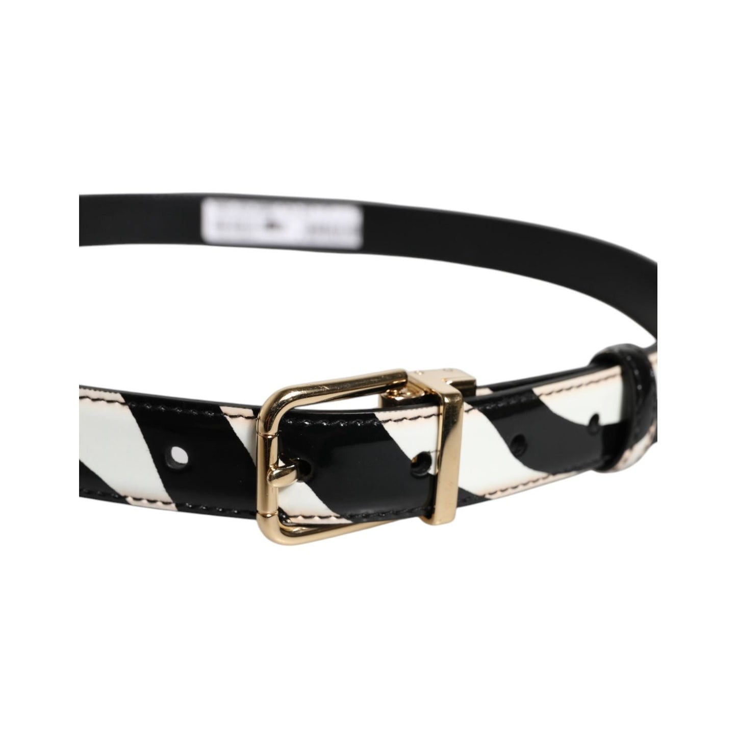 Dolce & Gabbana Black White Zebra Gold Metal Logo Buckle Belt BEL9321-90