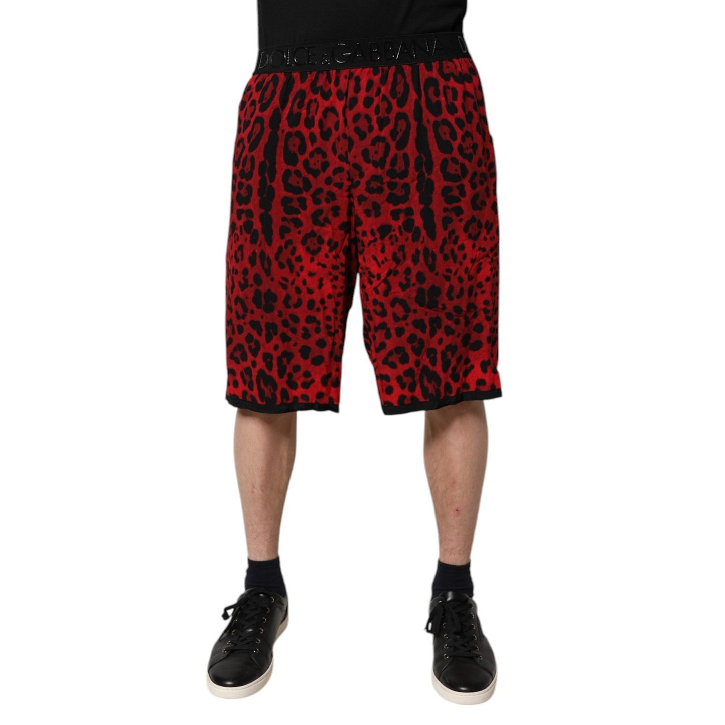 Dolce & Gabbana Red Leopard Print Viscose Bermuda Shorts PAN75015-44