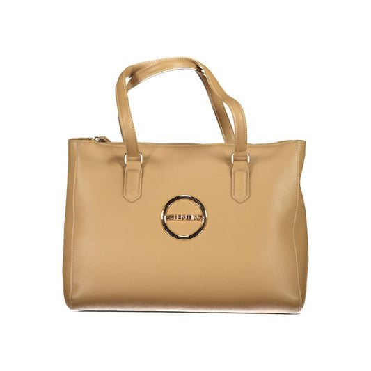 Mario Valentino Beige Polyethylene Women Handbag with iconic logo and structured design