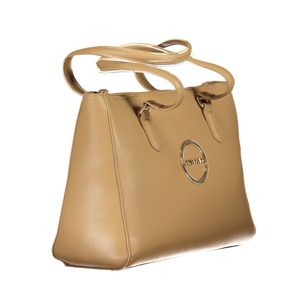 Mario Valentino Beige Polyethylene Women Handbag with logo, structured design, double handles, twin pockets, and zip closure.