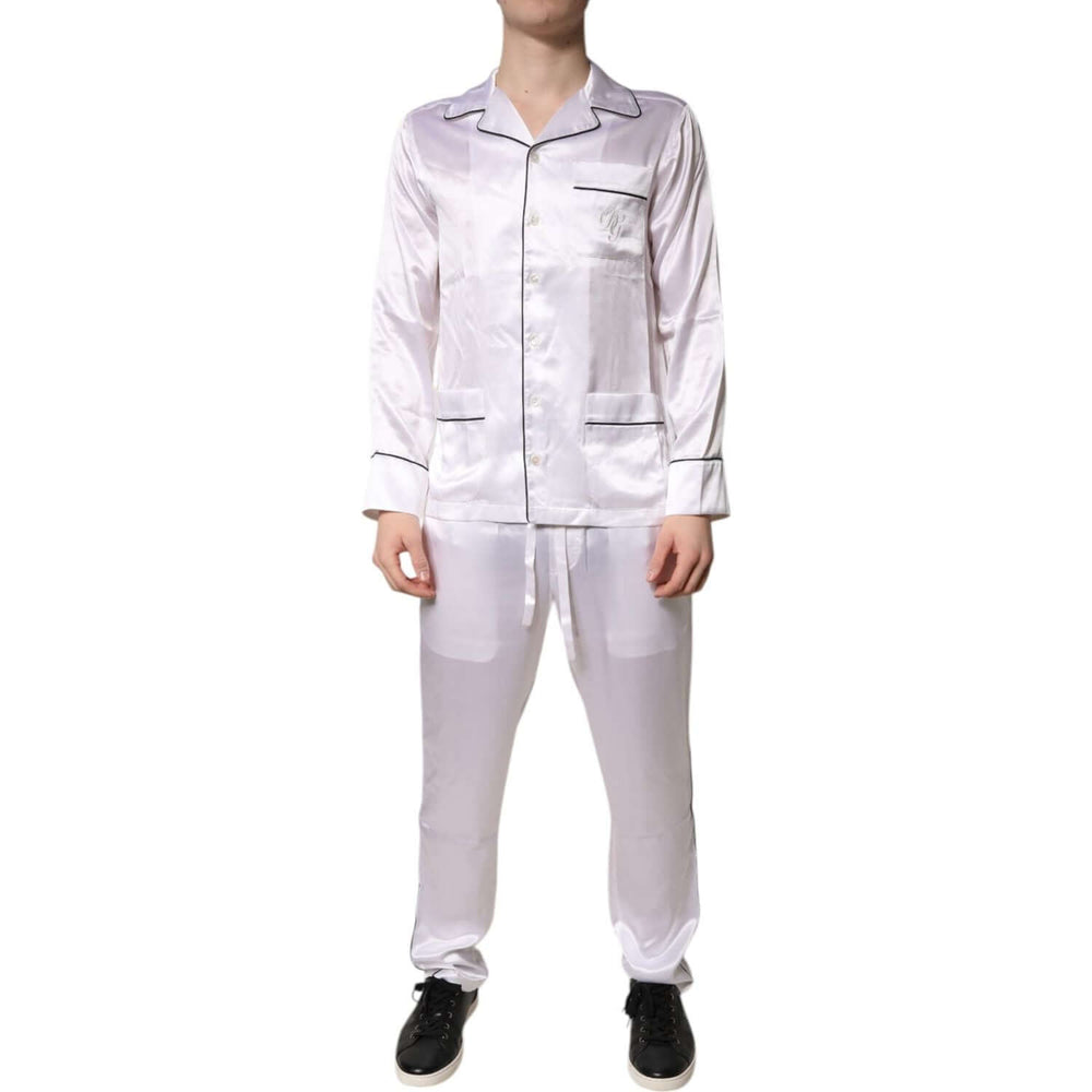 Dolce & Gabbana White Satin Silk Men Pajama Set Sleepwear KOS2291-38