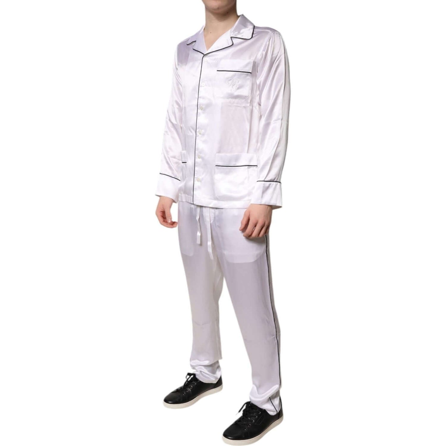 Dolce & Gabbana White Satin Silk Men Pajama Set Sleepwear KOS2291-38