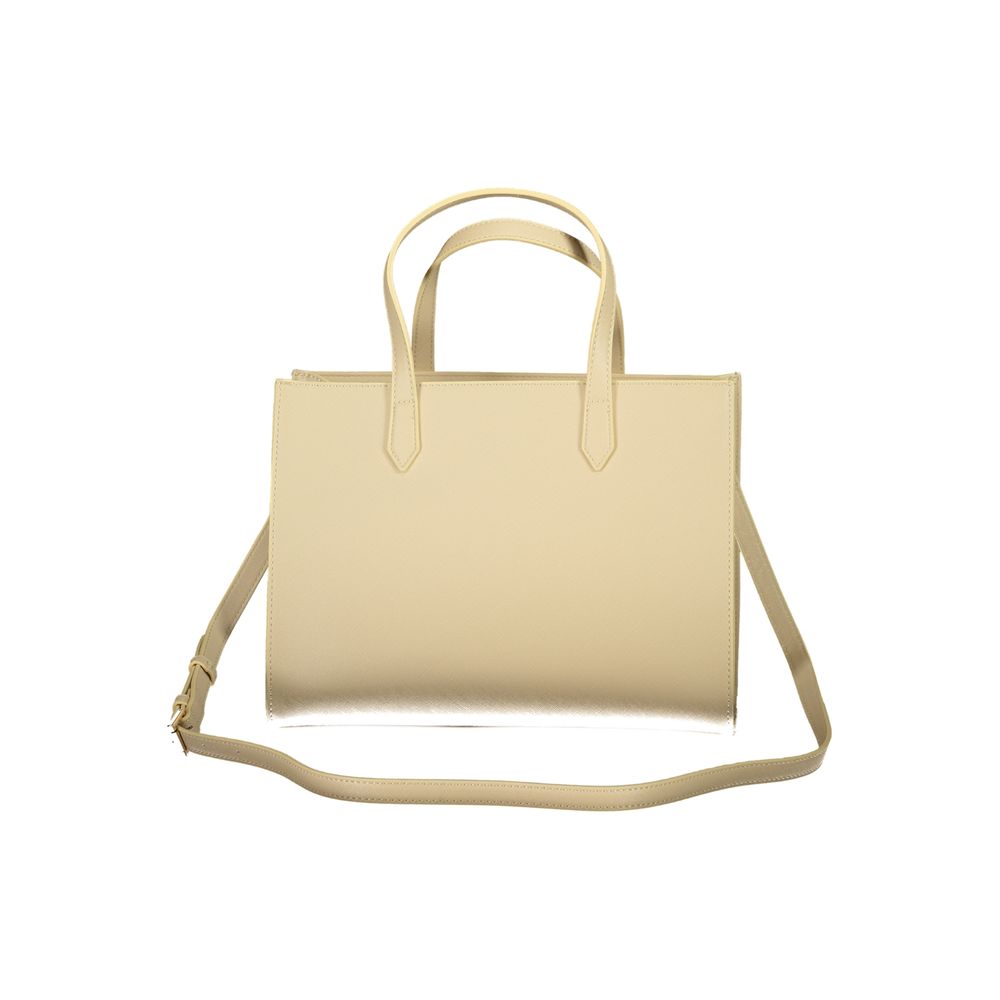 Mario Valentino Beige Polyethylene Handbag with adjustable shoulder strap, contrasting details, and logo.