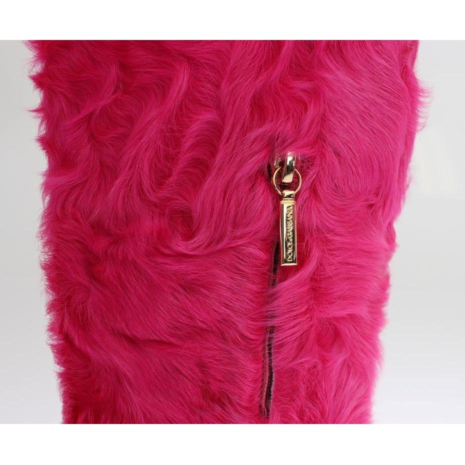 Dolce & Gabbana Pink Lamb Fur Leather Flat Boots SIG19166-1